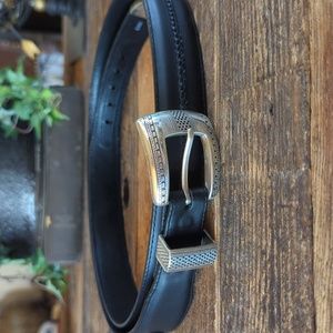 Vintage 1993 New Brighton Onyx Black Braided Detail Leather Belt Silver Plate